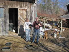 Jack, Julie, Franny and chickens in front of their winter housing. Taken on Sunday, February 21st, 2010